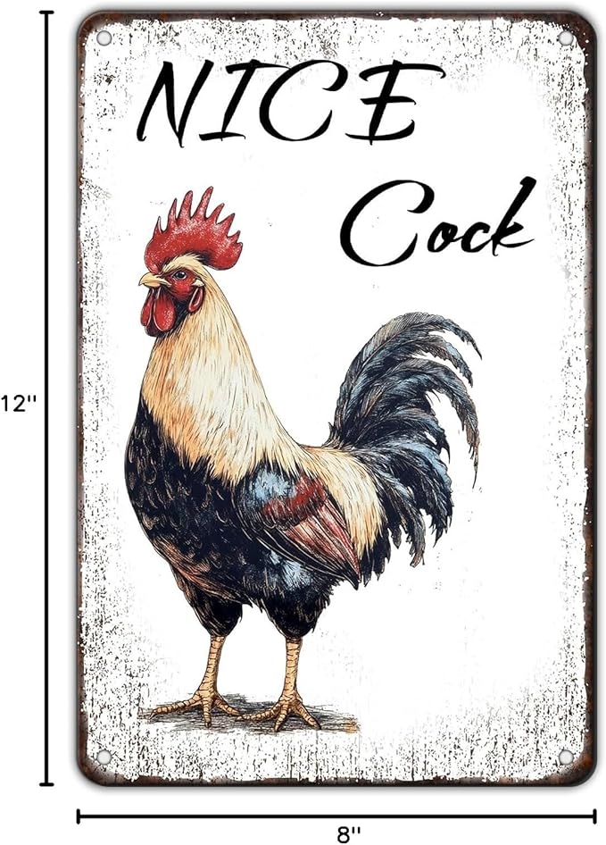 Nice Cock Metal Tin Sign 12x8 Inch Farmhourse Chicken Poster Chicken Tin Sign Home Kitchen Garden Bar Pub Restaurant Are Wall Decor