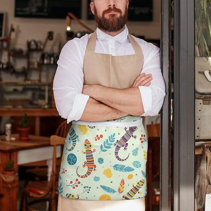 Unisex Apron for Cooking Server Waitress Half Waist Apron with 3 Pockets