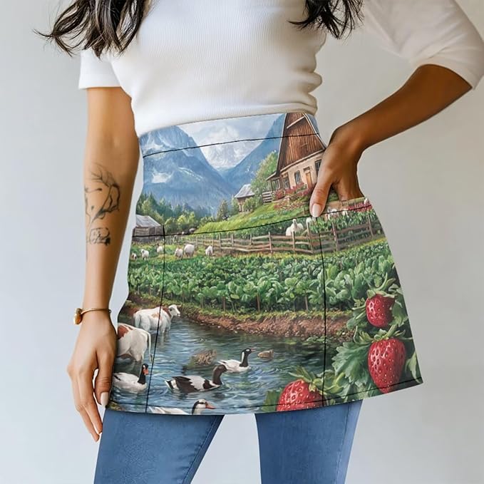 Waistress Apron with Pockets Coffee Waiter Apron Long String Chef Half Aprons for Cooking Kitchen Hairdresser