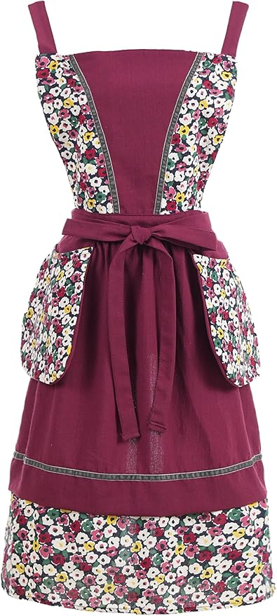 Kitchen Aprons for Women with Pockets Cute Vintage Chef Pinafore Apron for Gardening Cooking Baking Painting