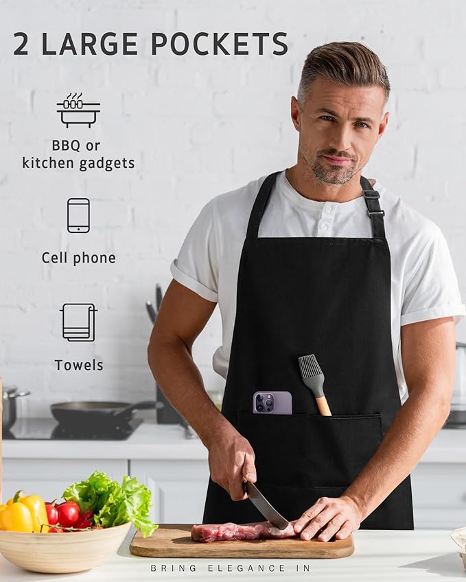 Syntus Adjustable Bib Apron with 2 Pockets Cooking Kitchen Aprons for Women Men Chef