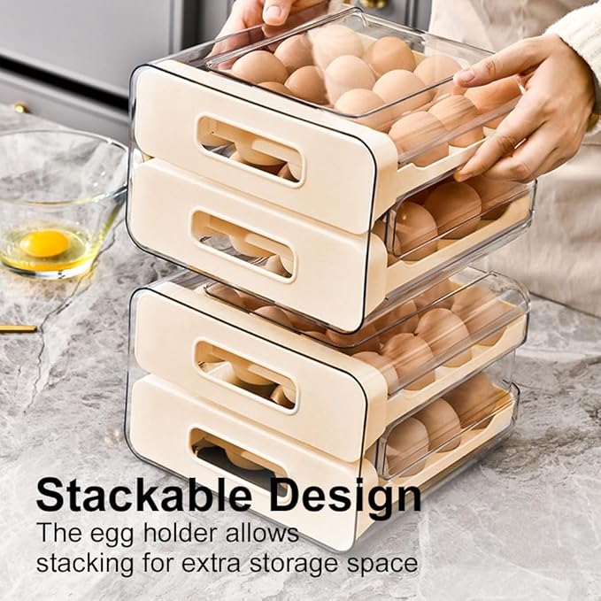Koja 32-Egg, 2-Drawer Stackable Storage Container Holder for Refrigerator. Smooth Slide-out Drawers. BPA-free Kitchen Organizer, Space-Saving, Easy Access Design for Fridge. Durable and Leak-Proof