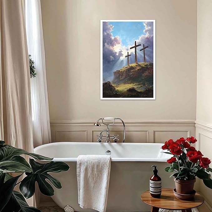 MNFGMH Easter Poster Cross Religious Spring Easter Wall Art Christian Decor Easter Canvas Picture Office Living Room Decorations Canvas Roll 16x24 inch