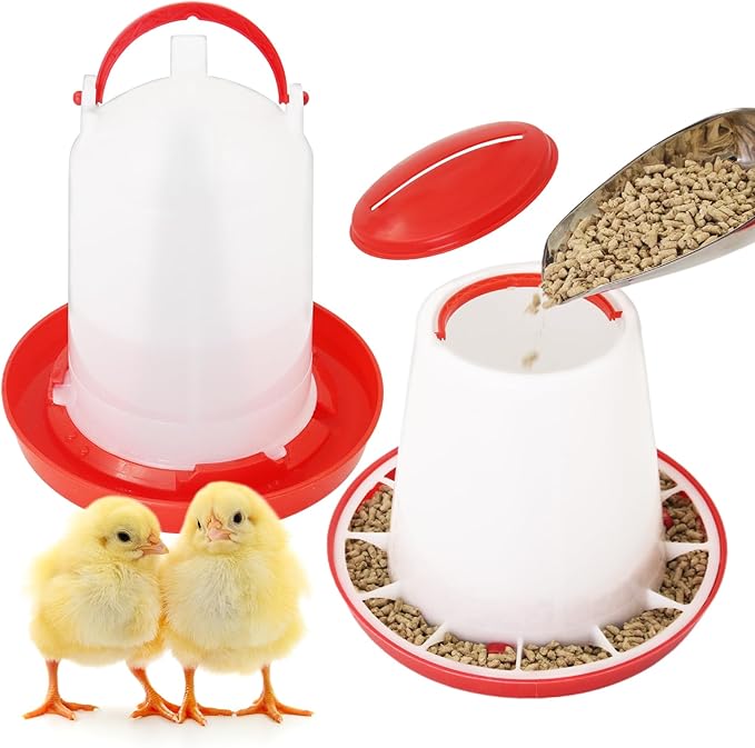 Chicken Feeder and Waterer Kit,Chick 1.5kg Flip Top Feeder and 1.5 L Waterer for Ducks/Quail,Automatic Baby Chick Starter Set for Small Poultry