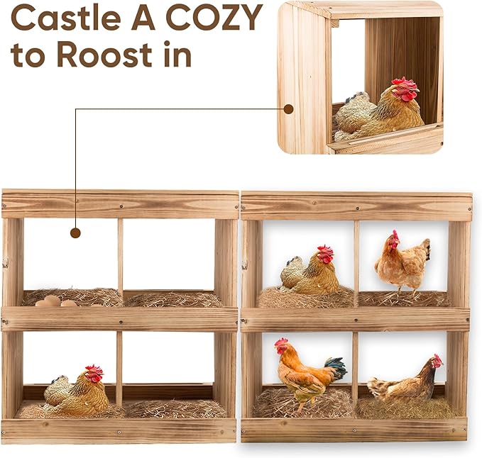 Nesting Boxes for Chickens - Wooden Chicken Nesting Box for Poultry Heavy Duty 4 Compartments Laying Eggs Nest Box Wall Mount for Chickens, Hens, Ducks