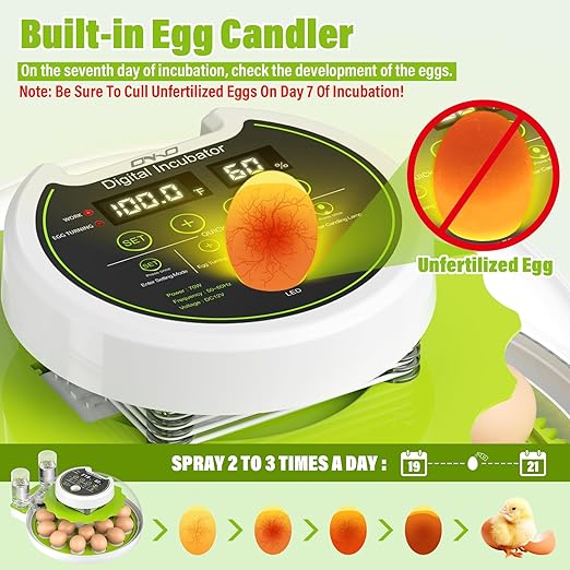 Egg Incubator with Automatic Egg Turning and Humidity Control, Chicken Incubators for Hatching Eggs, Holds 18 Eggs Encabulator for Chicken, Suitable for Hatching Chickens, Quails, Ducks,Parrots,Geese