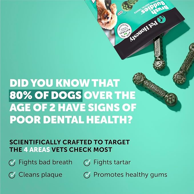 Pet Honesty Brush Buddies All Natural Dog Dental Treats for Dogs – Long Lasting Dental Sticks for Dogs, Teeth Cleaner, Breath Freshener, Plaque & Tartar Remover – Small Dogs (25 Count)