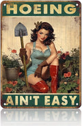 PEACHGARDEN Hoeing Ain't Easy Vintage Garden Signs for Outside Retro Rustic Aluminum Tin Poster Funny Gardening Gift for Women Outdoor Wall Art Decor for Plant & Gardening Lovers 12x16inch