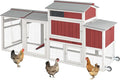 Chicken Coop Mobile Wooden Hen House with Nesting Box,83.2" L Outdoor Chicken House with 2 Wheels and Removable Tray,Fir Wood Chicken Tractor with 6 Ventilation Door and 1 Ramp,Red