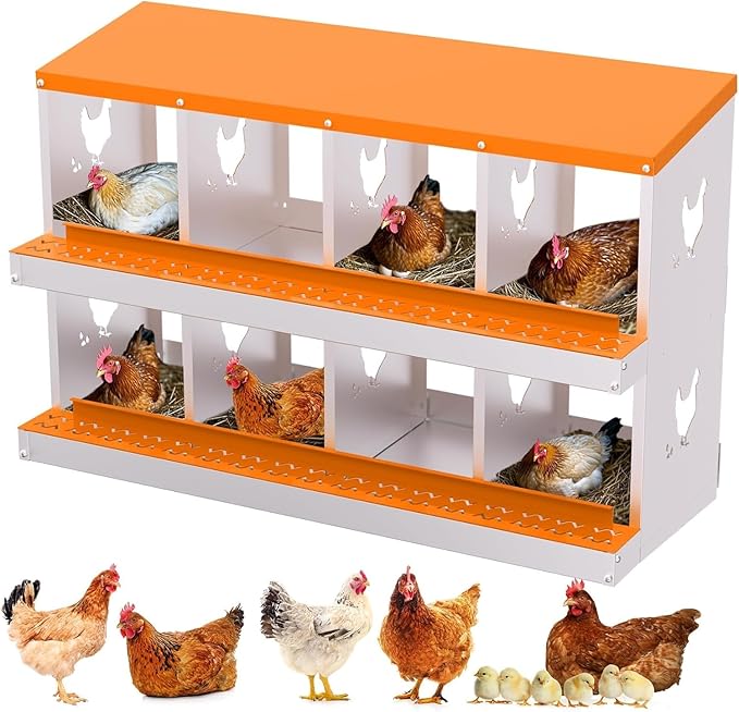 Chicken Nesting Box, 8 Compartments Laying Boxes for Chicken Hens Poultry Protect Eggs Chicken Coop Wall Mount Metal Nest Box for Chicken Coop