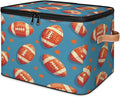 Storage Cubes with Lid Fabric Storage Bins Boxes PU Leather Handles, American Football Closet Organizer Container Foldable Washable Shelf Cloth Basket, Rugby Balls Sport