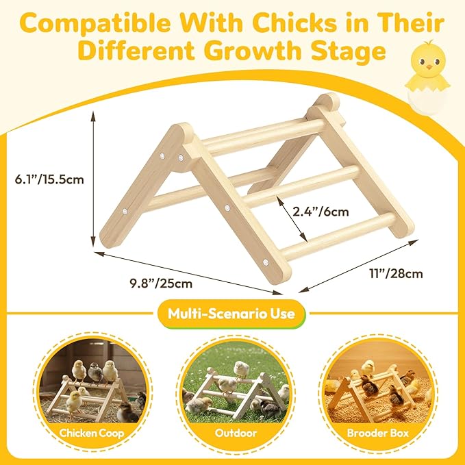 Innoland Chick Perch Foldable, Perch for Chicks Stable & No Assemble, Chick Roosting Perch for Stand Training, 11.02" × 9.84" × 6.10" Baby Chick Toys for Chicken Brooder | Coop (M)
