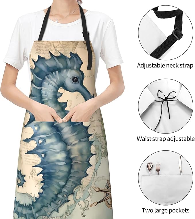 Shark Jumping Home Aprons 2 Pockets 33"×28" for Men Women, Ocean Sea Waterproof Kitchen Cooking Bib