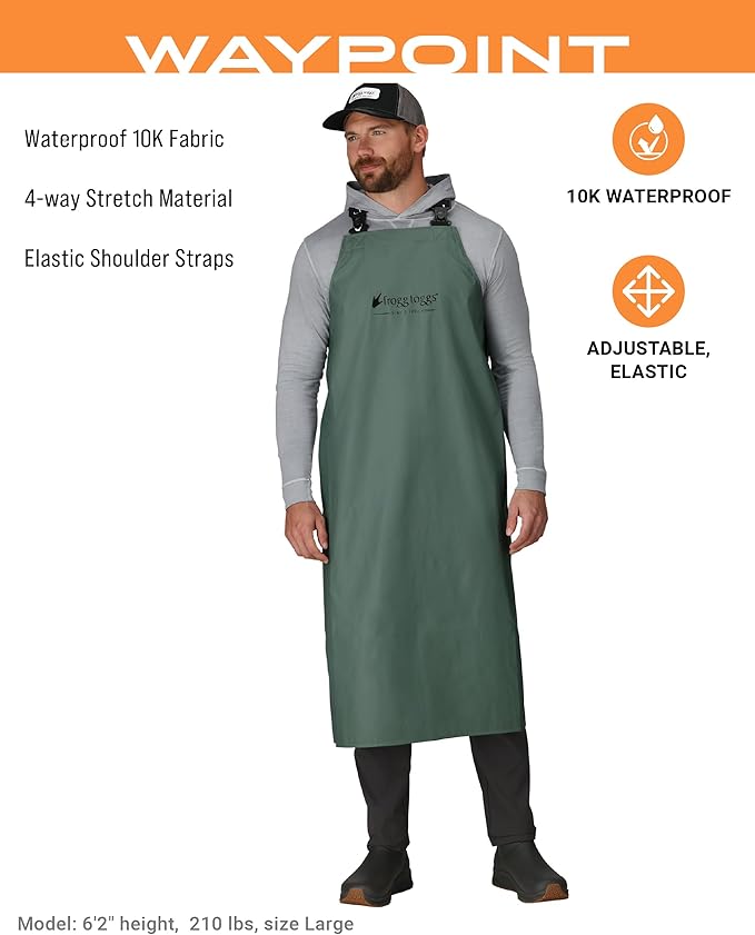 FROGG TOGGS Men's Waypoint Fish Apron, Waterproof, Durable with 4-Way Stretch, Black, OS