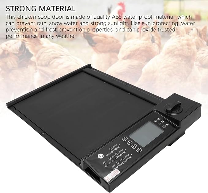 Automatic Chicken Coop Door, Solar Powered Electric Chicken Door with Remote Control, Light Sensor, Reminder Timer, Anti Pinch, Rechargeable, Aluminum Alloy