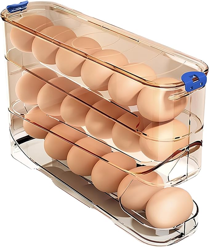Egg Container for Refrigerator Clear Stackable Egg Holder for Kitchen Storage and Organization (Dark Brown, 3 Tier)