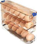 Egg Container for Refrigerator Clear Stackable Egg Holder for Kitchen Storage and Organization (Dark Brown, 3 Tier)