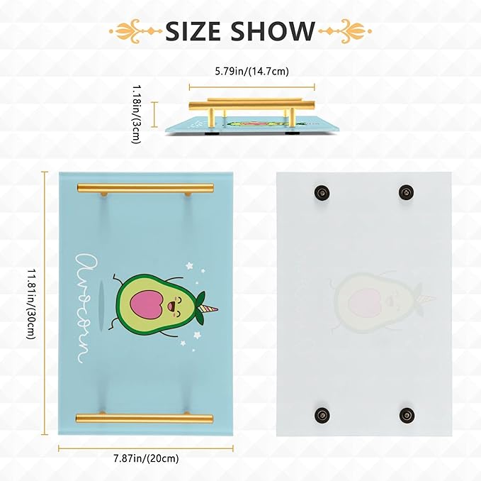 Bathroom Vanity Tray Counter Organizer, Cute Avocado Blue Decorative Tray with Handles Countertop Storage for Bathroom Bedroom Kitchen Home Farmhouse