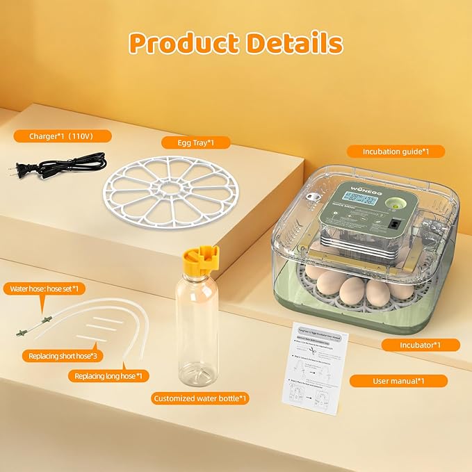 Fully Automatic Egg Incubator for Hatching Eggs, Auto Water Refill & Turner, 12 Egg Capacity (24 Quail), LED Candler, Fahrenheit Display Hatcher for Chickens Ducks Birds, Beginner Friendly