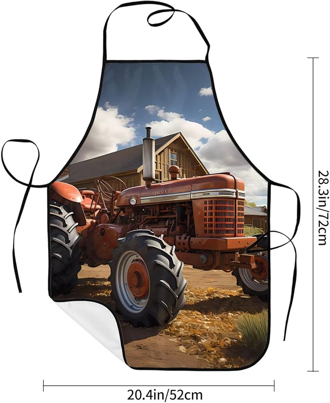 Red Tractor Kitchen apron with one pocket, oil and stain resistant, unisex, adjustable.