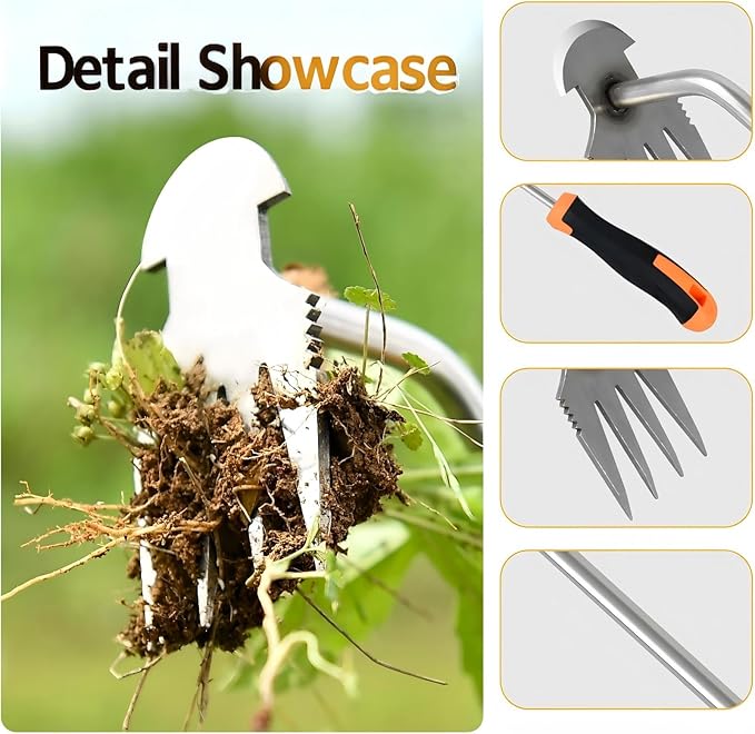 Weed Remover Tool, Portable Garden Weeder, Stainless Steel Weeding Tool with Rubber Handle – Ideal for Backyard Planting, Gardening, and Farm Cultivation