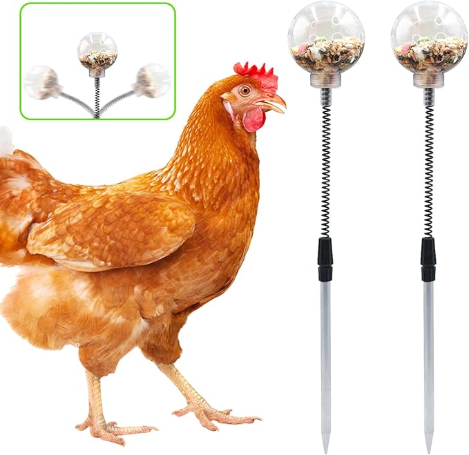 Chicken Treat Dispenser, Chicken Enrichment Toys with Spring and Ground Stake, Feeder for Coop, Coop Accessories for Hens, Geese, Ducks, Turkeys, Other Poultry
