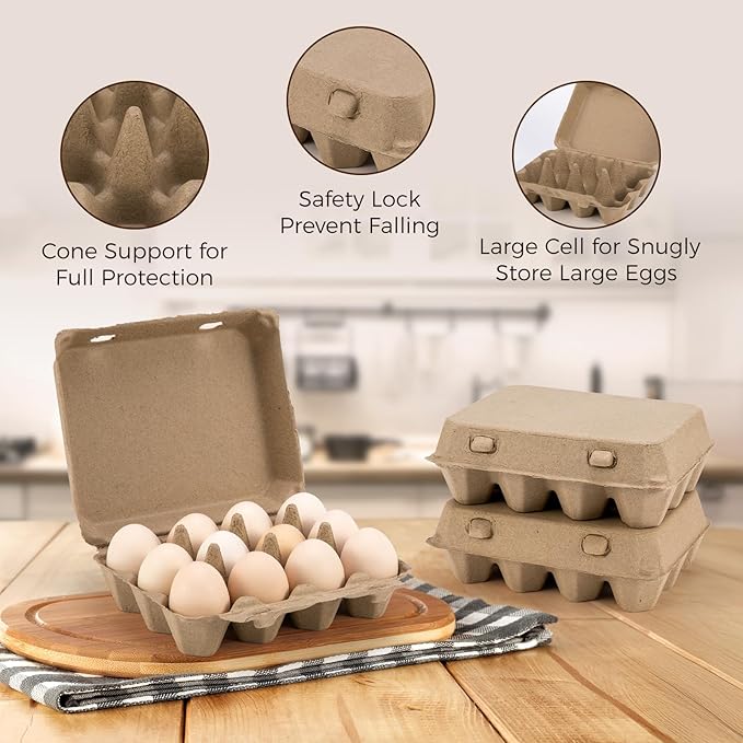 CINPIUK 50 Pack Egg Cartons, 3x4 Style Paper Pulp Egg Trays, Sturdy & Reusable Egg Holder 12 Count Dozen Chicken Egg Storage Tray for Farmers, Home Use & Transport