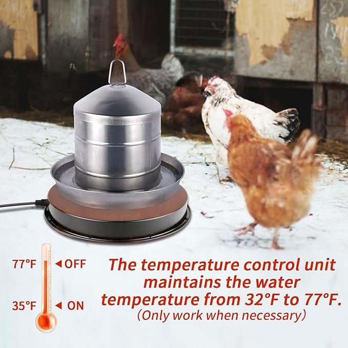 2PACK Chicken Water Heater for Winter， Heated Poultry Waterer Base,with Thermostat and 9.8ft Power Cord, Dia.11in,Suitable for Plastic/Metal Poultry Waterer