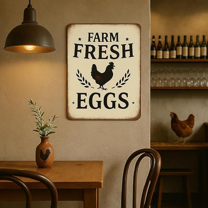 Vintage Farm Fresh Eggs Metal Sign,Farmhouse Style Tin Signs For Chicken Coop Rustic Kitchen Garden Decor Farmhouse Style 8"×12"