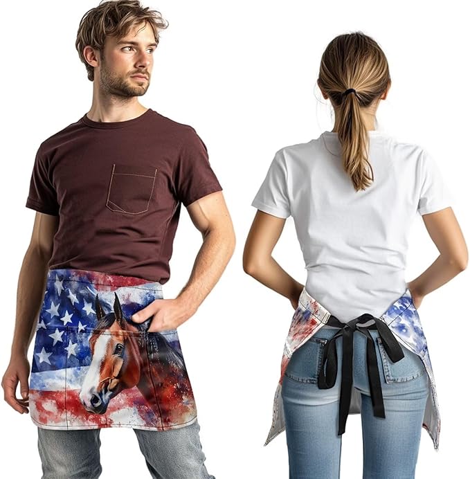 Waist Apron with 3 Pockets Waterproof 13 Inch Short Half Waist Aprons Women Men Server Aprons Waitress Waiter Apron