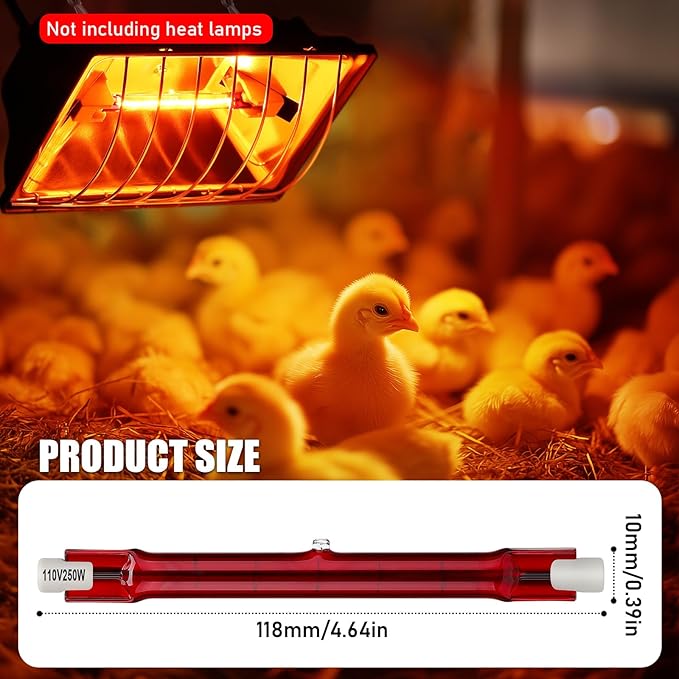 1PCS 250W Chicken Coop Heat Lamp Bulb, Replacement Bulb for Chicken Coop Heater, Heating Tube Lamp for Chick & Poultry or Small Animals, Red Replacement Tube Fit Standard Brooder Heater