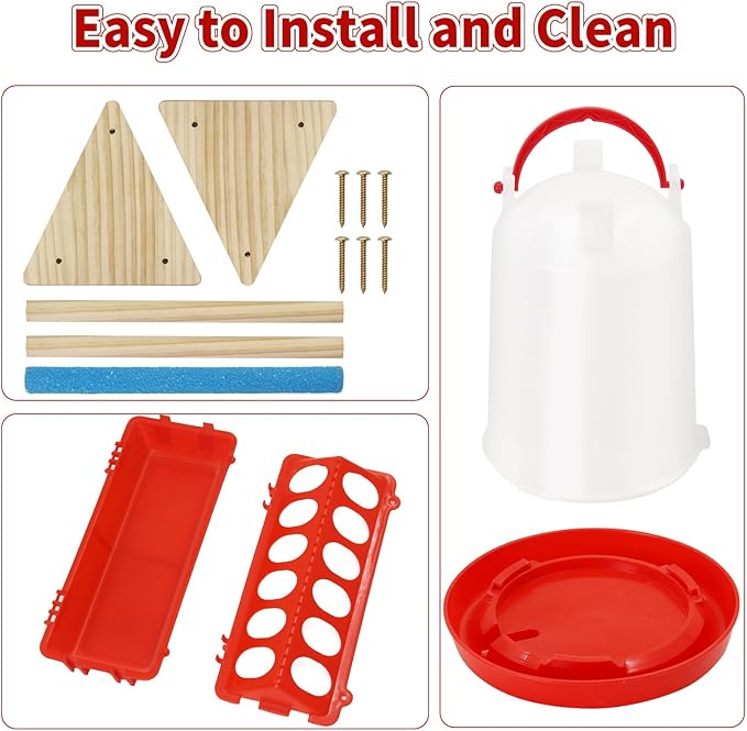 6 in 1 Chick Feeder and Waterer Kit with Wooden Perch,Baby Poultry Starter Set Includes 1.5L Chick Waterer Chicks Feeder Chick Perch for Small Poultry Chicks Ducks Quail Pigeons Birds