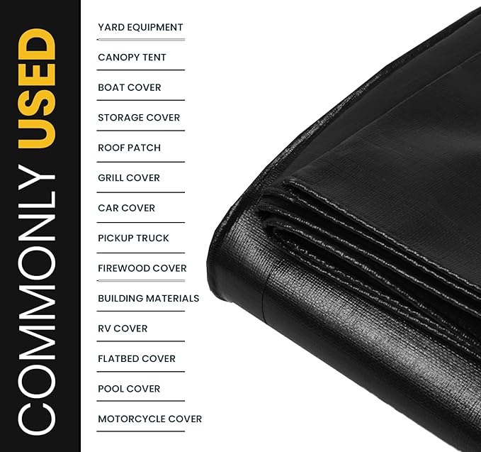 PROTARP Extra Heavy Duty 16 Mil Tarp Cover, Waterproof, UV Resistant, Rip and Tear Proof, Poly Tarpaulin with Reinforced Edges for Roof, Camping, Patio, Pool, Boat. (Black 10′ X 10′)