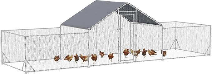 PawHut Large Chicken Coop Metal Chicken Run for Chickens with Waterproof and Anti-UV Cover, Spire Shaped Walk in Fence Cage Hen House for Outdoor and Yard Farm Use, 1" Dia, 23' x 6.6' x 6.4'