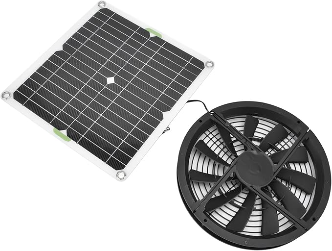 Solar Panel Powered Fan, 10in 100W Waterproof Solar Exhaust Fan 3000 RPM Mini Round Ventilator Case for Greenhouse, Chicken Coop, Dog House, Camping, RV, Double