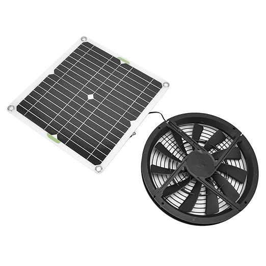 Solar Powered Fan, 100W Solar Panel and 10in Round Ventilation Case Exhaust Fan for Small Chicken Coops, Greenhouses, Pet Houses, Window Exhaust