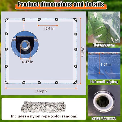11x15 ft Clear Tarp, Waterproof Plastic Tarps with Grommets Clear Vinyl Tarps, Thickened Transparent Tarpaulin for Patio Enclosure Roofs Gardening Chicken Coop Greenhouse Plant