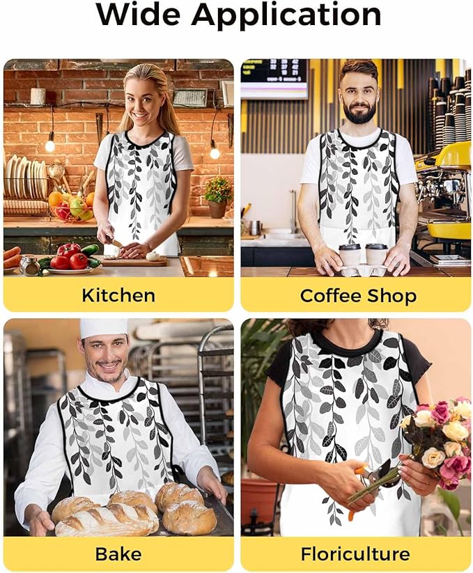 Grey Leaves Cobbler Aprons with 2 Large Pockets for Men Women Unisex Smock Apron for Adults Chef Clothing Protector