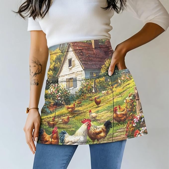 Waistress Apron with Pockets Coffee Waiter Apron Long String Chef Half Aprons for Cooking Kitchen Hairdresser