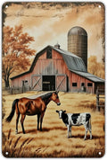 Country Farm Scene tin sign Vintage Horse Cow Barn Metal Sign Print Aesthetic for Garden Yard Bar Porch Home Bedroom Kitchen Wall Decor Decor Gift 8 x 12 inch