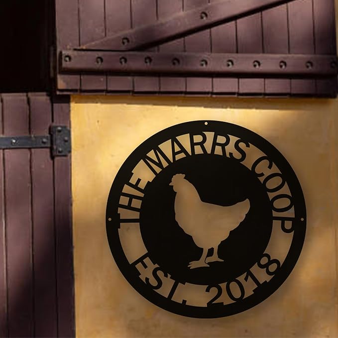 Rustic Farmhouse Chicken Coop Sign Custom Metal Hen House Nameplate Personalized Poultry Barn Wall Art Backyard Homestead Decor Vintage Barnyard Hanging Plaque Gift for Farmers and Chicken Enthusiasts