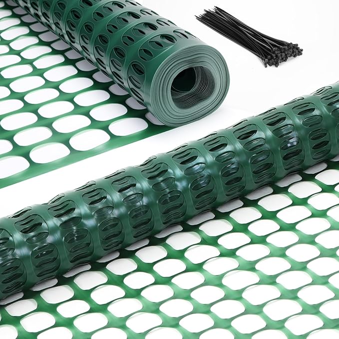 Ohuhu Plastic Garden Fence Roll, 4'x100'/10.7LB Reusable Netting Plastic Safety Fence Roll, Temporary Pool Fencing Snow Fence, Construction Fencing Poultry Fence for Deer Rabbits Chicken Dogs