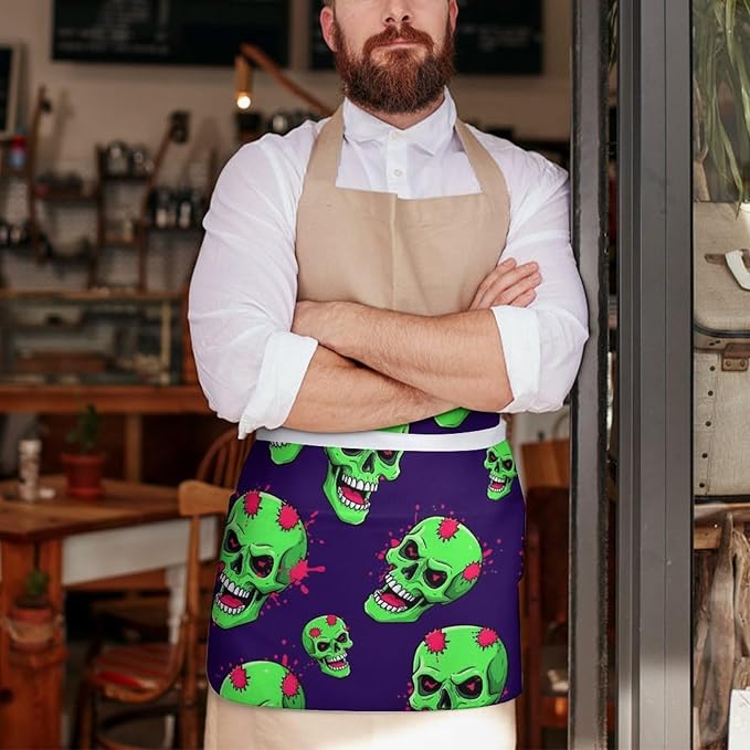 Unisex Chef Waiter Apron Waist Half Short Serving Aprons with 3 Pockets