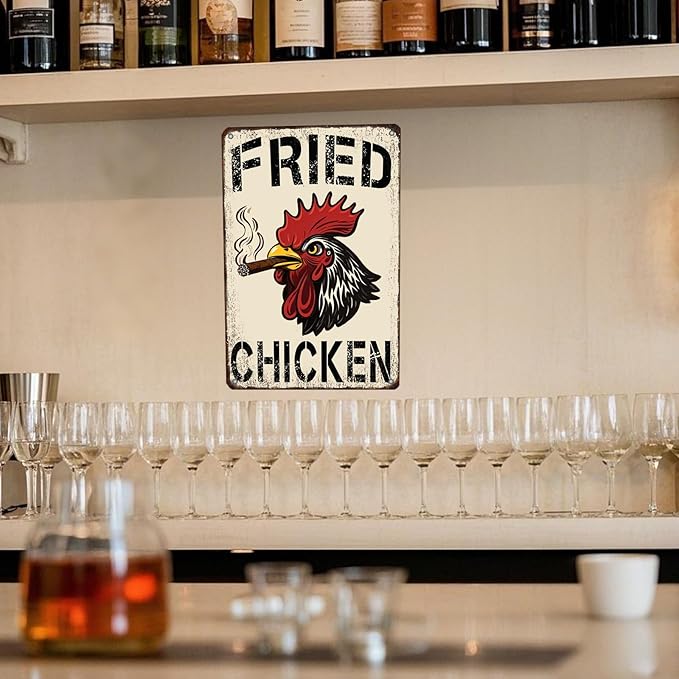 Fried Chicken Metal Signs Farm Chicken Cock Hen Tin Sign Rooster Wall Decor Bar Pub Home Garage Restaurant Garden Yard Decor12x8 Inch