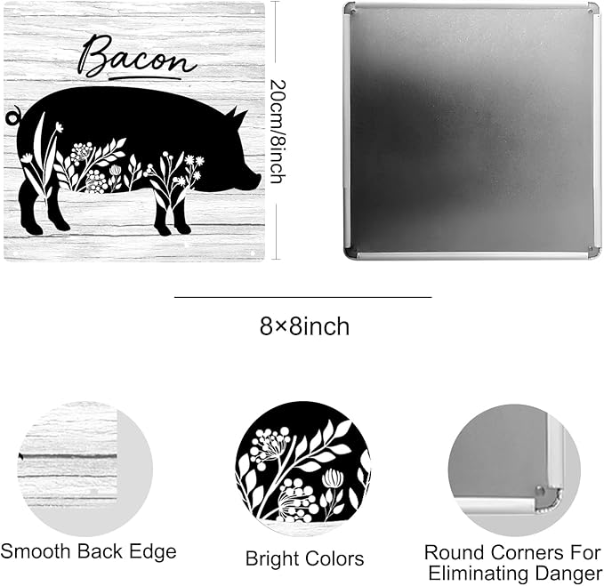Country Kitchen Wall Decor Home Decor Farmhouse Rustic Pig Kitchen Sign Floral Decorations For Home Yard Patio 8×8 Inches Tin Sign