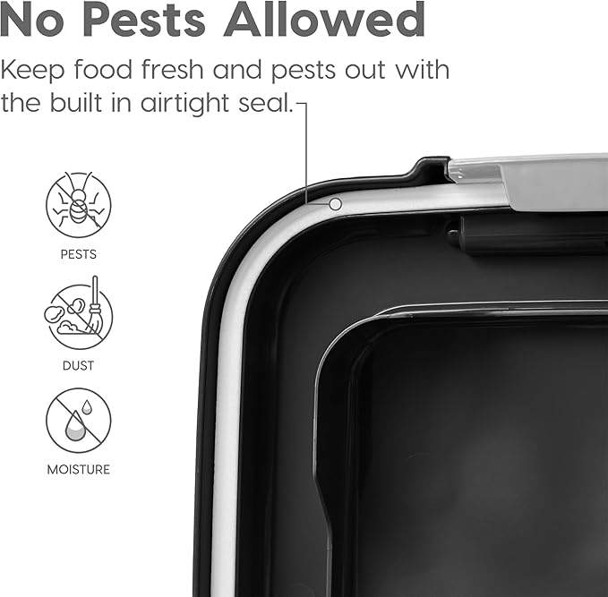 IRIS USA Dog Food Storage Container, 30 lbs & 11 lbs Combo, Cat Food Storage Container, Dog Treat Container, Airtight, Stackable, 2-Cup Scoop, Wheels, Easy Mobility, Black