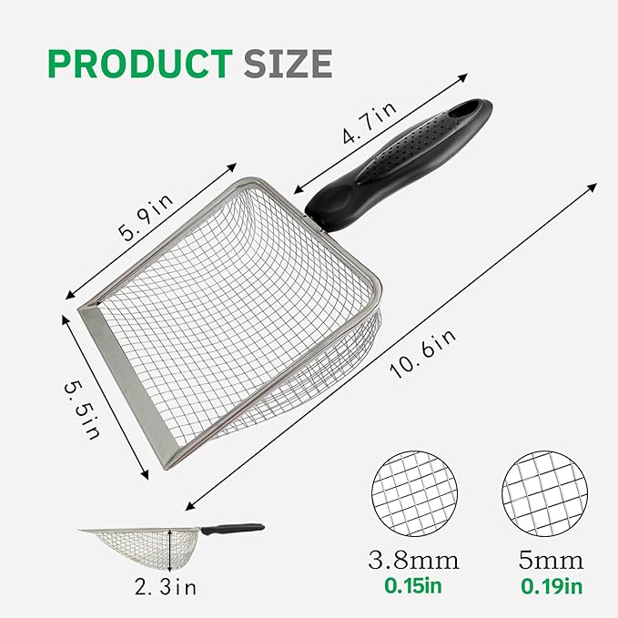 2 Pack Chicken Poop Scooper for Coop, Mesh Sifting Shovel with 3.8mm & 5mm Holes, 5.5" Metal Chicken Coop Rake and Scoop Cleaning Tool, Scooper Shovel for Sifting Sand, Litter, Chicken Supplies (5.5")