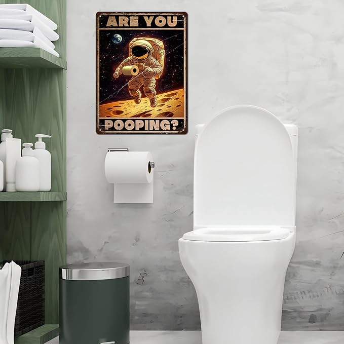 Vintage Astronaut Tin Sign Are You Pooping Retro Wall Decor Nostalgic Art Funny Metal Poster Indoor Store Cafe Toilet Kitchen Bar Office Man cave Pubs Bathroom Restroom 12 * 16inch