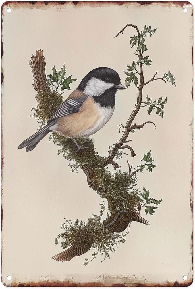 Sanwarm Metal Sign 8X12 Inch, Chickadee Bird Chickadee Retro Wildlife Vintage Tin Sign Wall Art Decor for Home, Living Room, Kitchen, Garden, Bedroom, Office, Hotel, Cafe And Pub Decoration