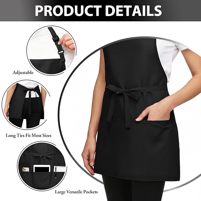 BOHARERS Kitchen Cooking Apron Unisex Adjustable chef apron with 3 pockets,1 Pack Black